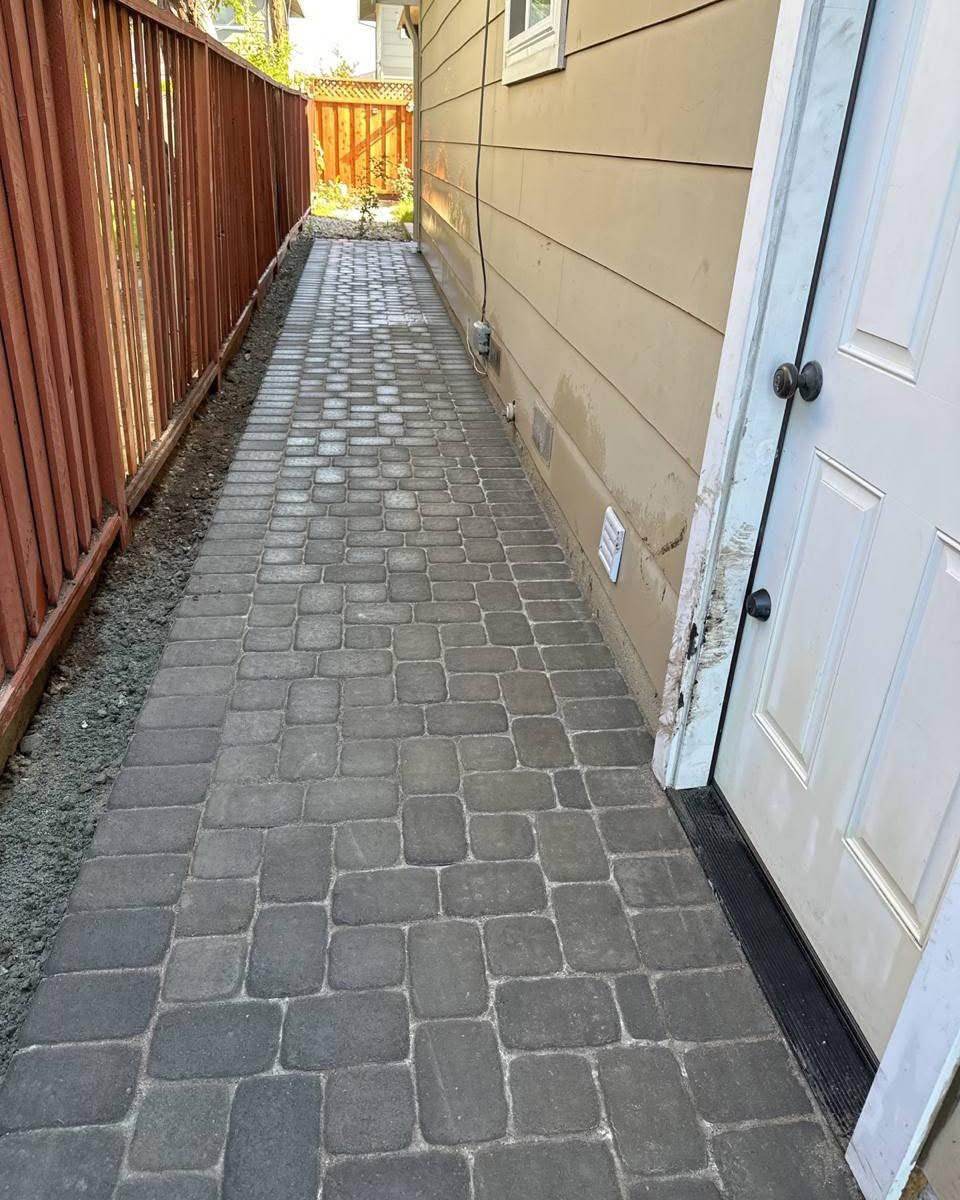 Side-Yard Walkway Paver Installs — Completed angle 1